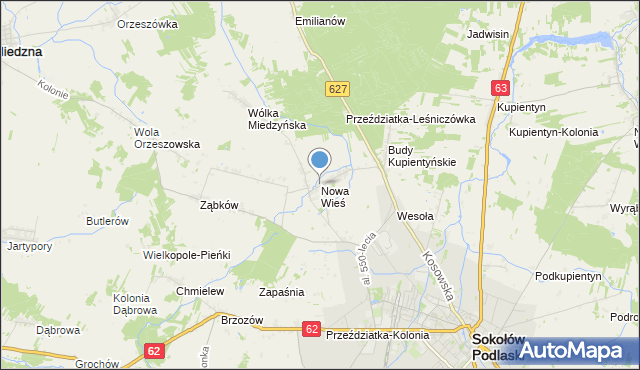 mapa Nowa Wieś, Nowa Wieś gmina Sokołów Podlaski na mapie Targeo